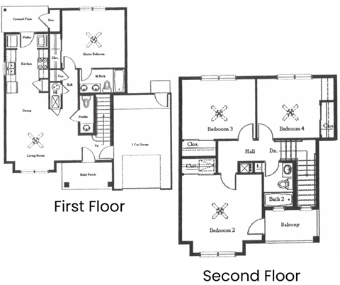 Floor plan for 4 beds, 2.5 baths, 1425 sqft
